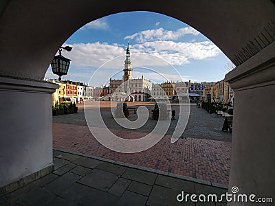 View of the Old Town Square in ZamoÅ›Ä‡ Stock Photo